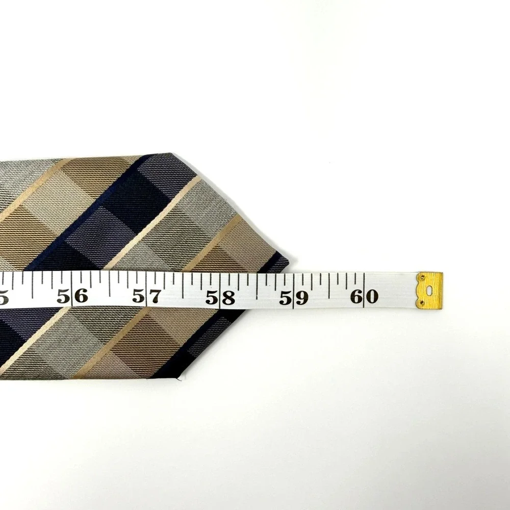 Michael Kors Plaid Check Necktie Blue Gray‎ Beige Polyester 59x3